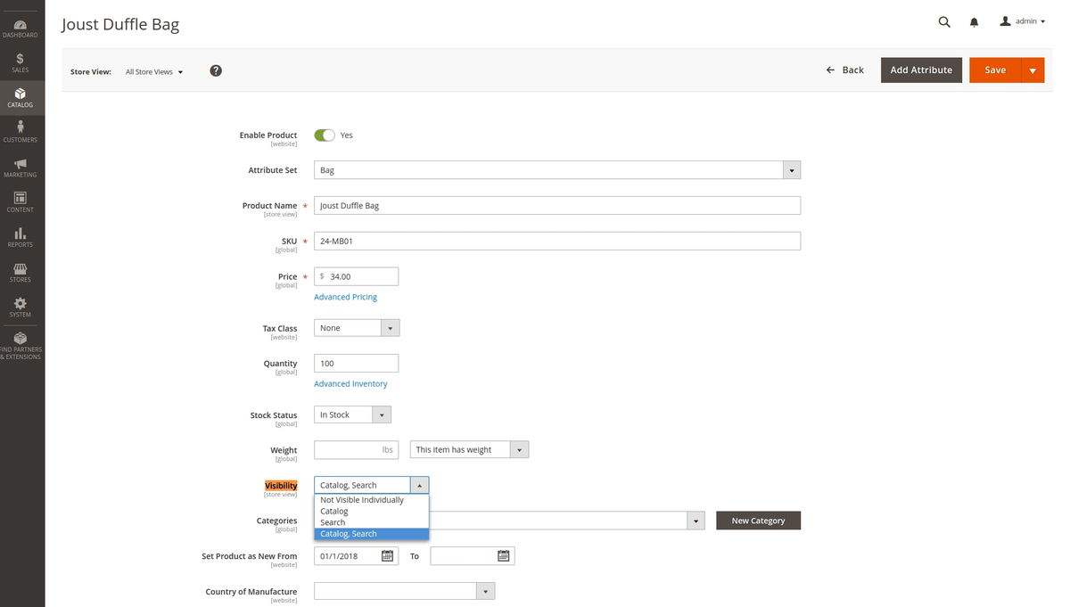 Magento 2 search Visibility configuration