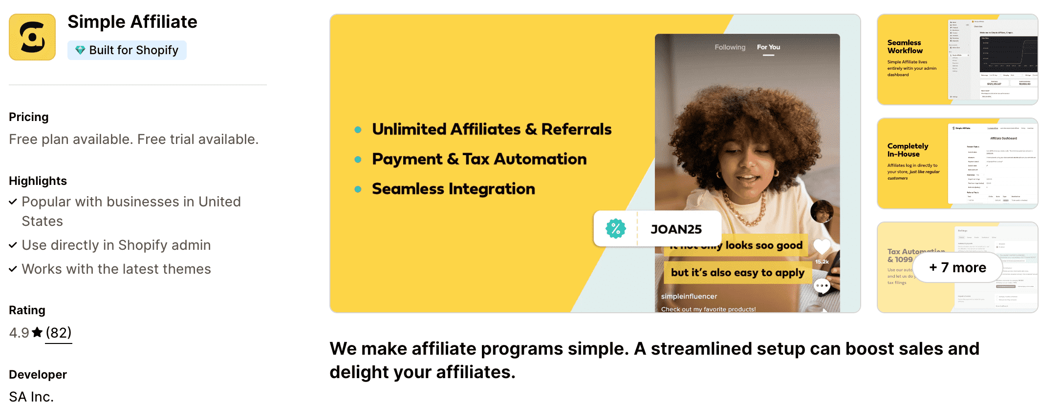 Simple Affiliate Shopify Affiliate Marketing App