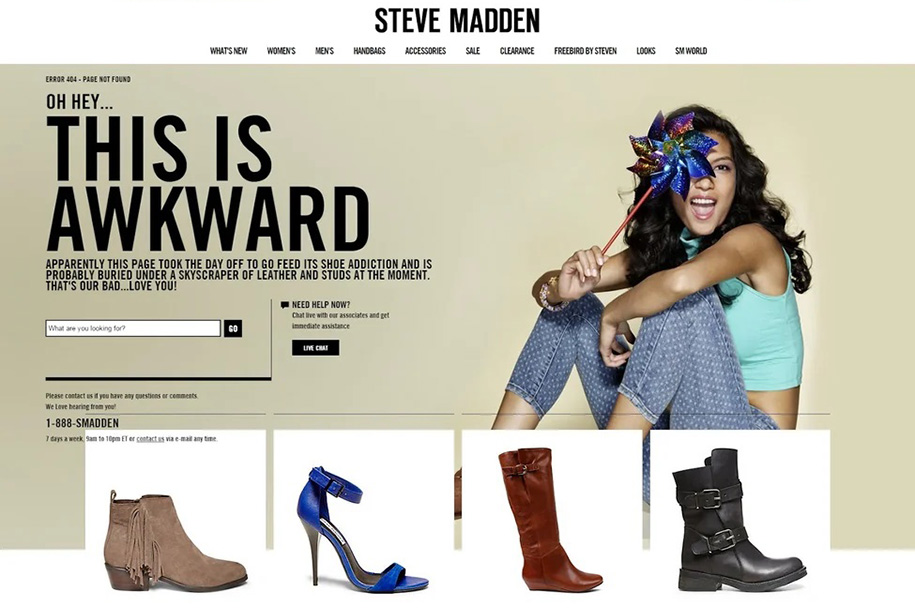 Best 404 Page Examples - Steve Madden