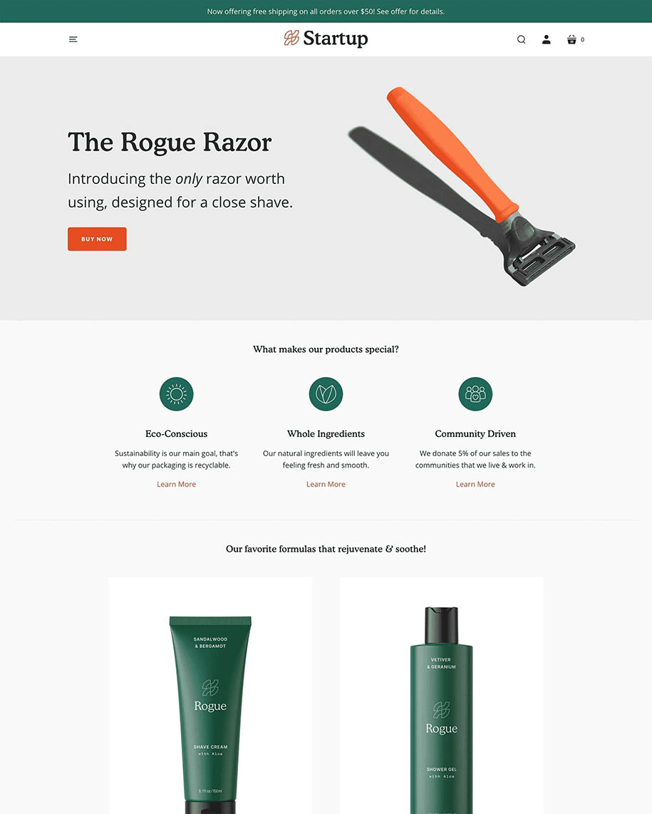 best Shopify templates - Startup