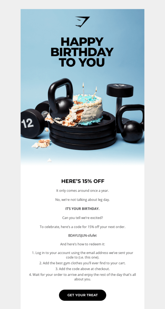 Gymshark Birthday Email