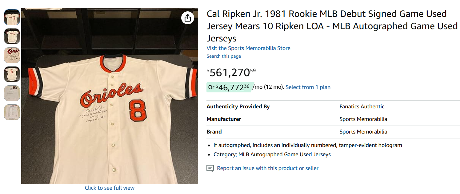 4. Cal Ripken Jr. 1981 Rookie MLB Debut Signed Game Used Jersey