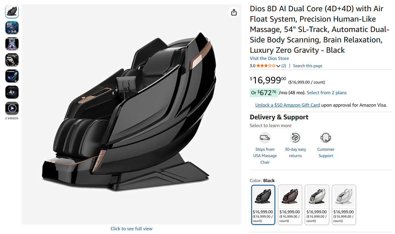 Dios 8D AI Dual Core Massage Chair