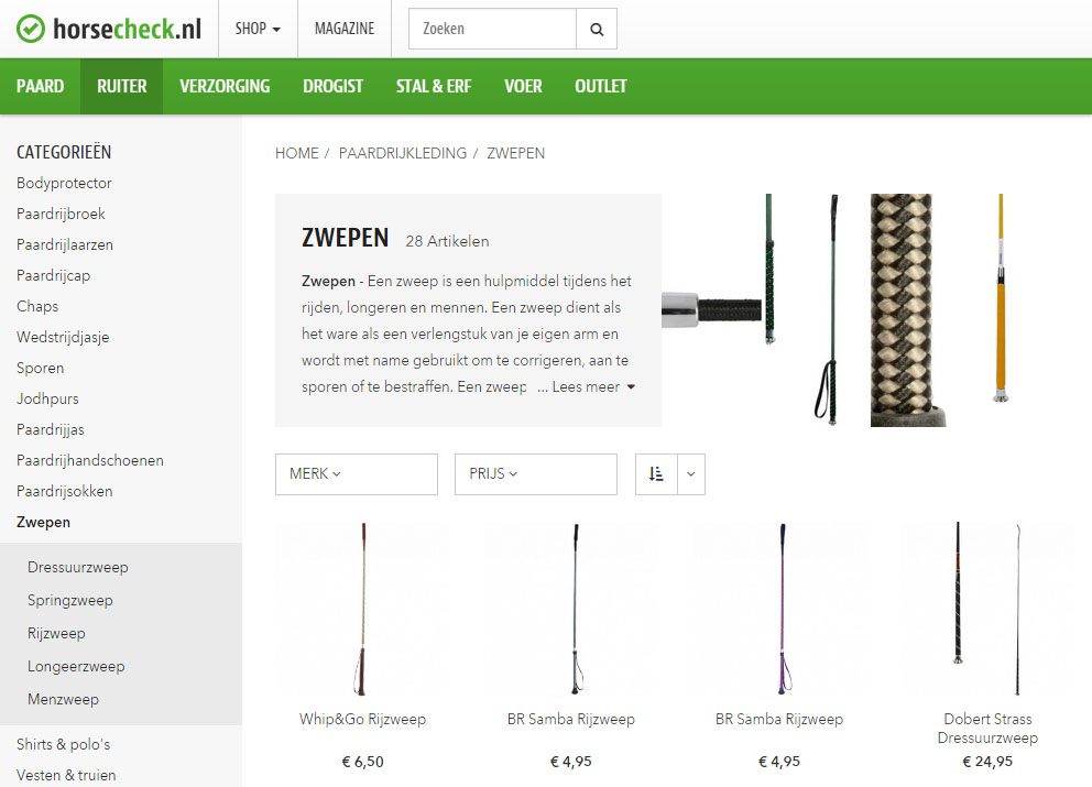 Magento showcase: horsecheck.nl navigation
