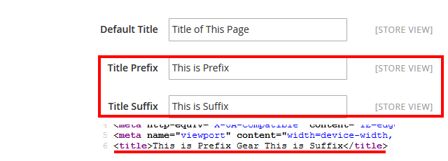 Set up suffix and prefix for title tags magento SEO