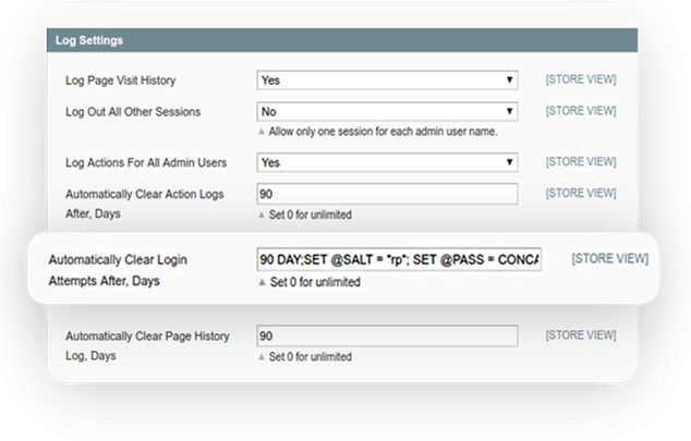 sql injection via system config data
