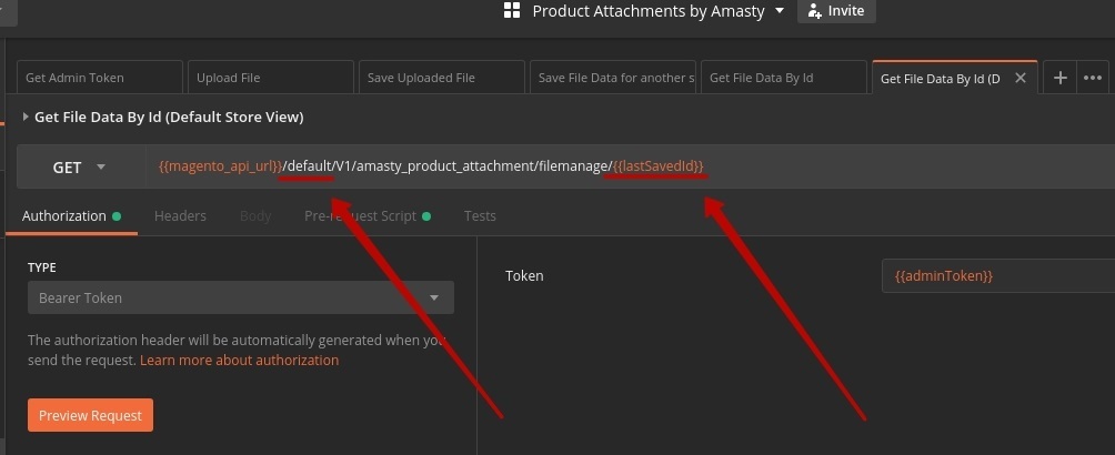 set the url indicating the needed store view and the file id in magento