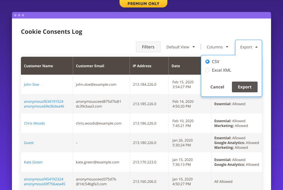 magento 2 export cookie log