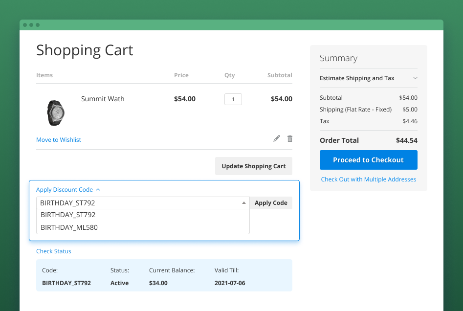 magento 2 gift card application