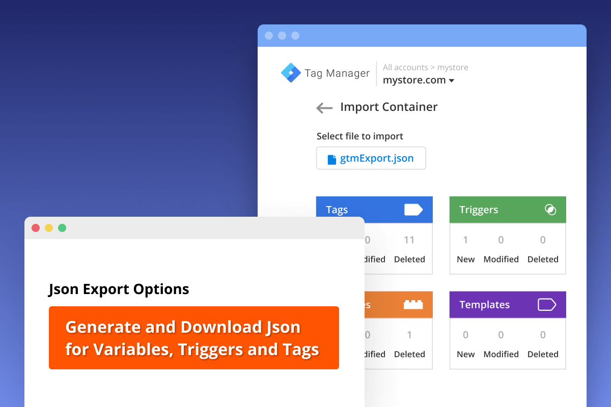 Generate JSON file with a single click using Magento 2 GTM extension