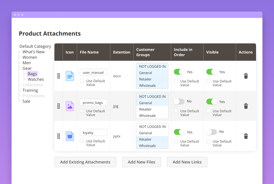 magento 2 attach files to category