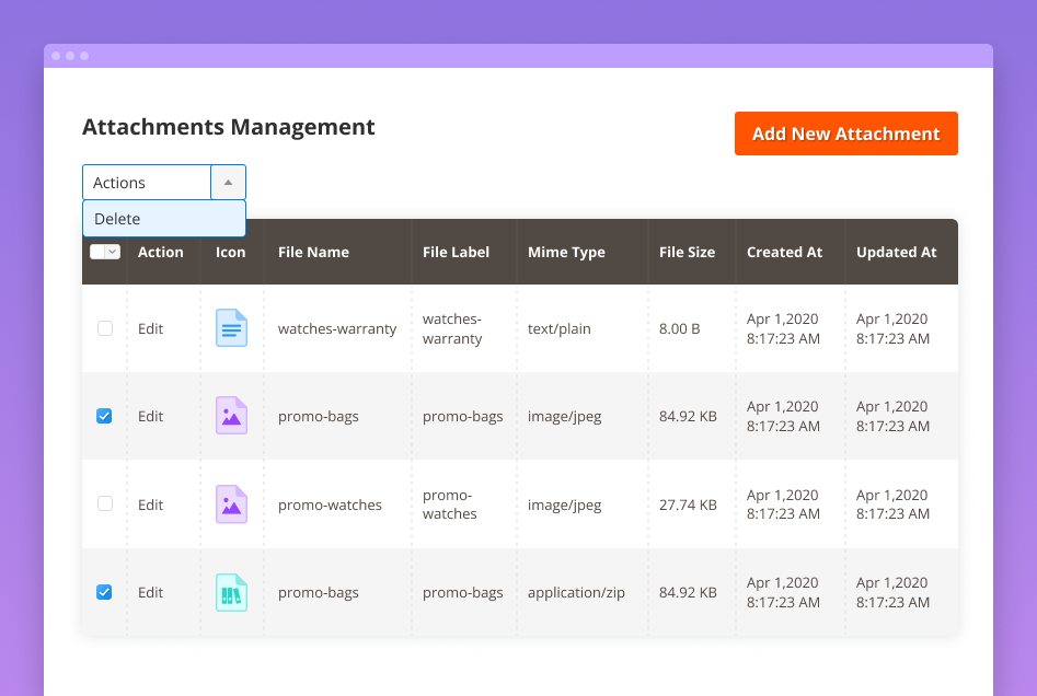 magento 2 manage attachments