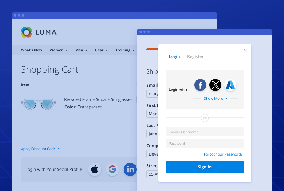 social login at shopping cart