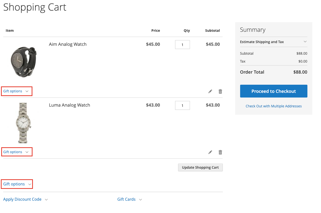 magento 2 gift options